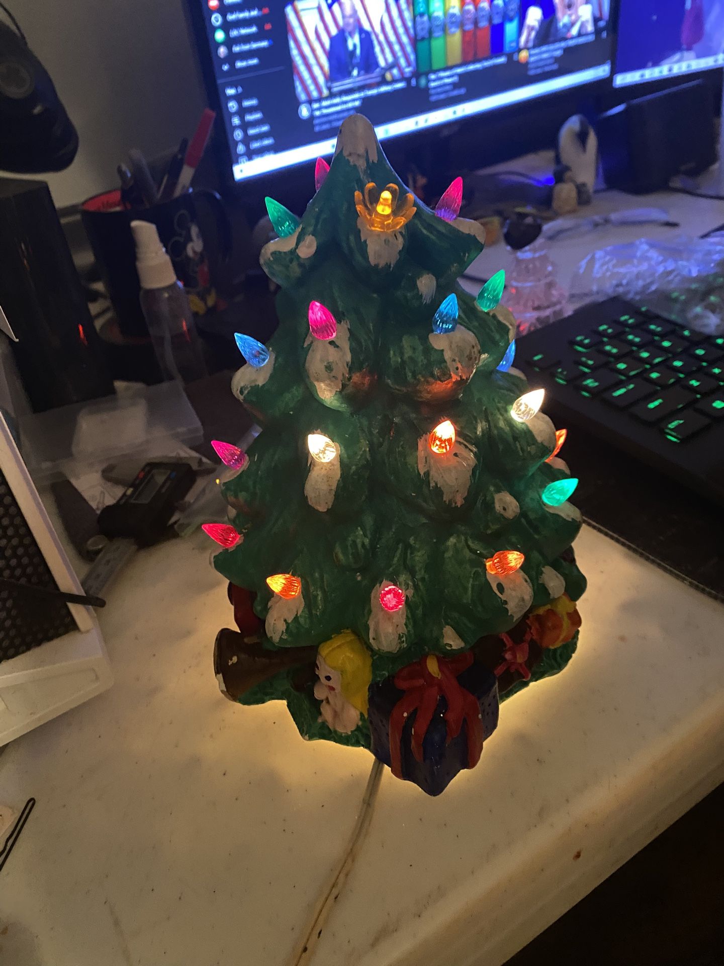 Vintage Handpainted Lite Up Christmas Tree Works Great