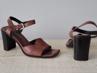 Via Spiga Stacked Heel Single Strap  Open Toe Sandal
