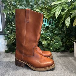 Vintage 70’s Campus Pull On Boots 10 D  Leather Riding Knee Cognac Made In Korea