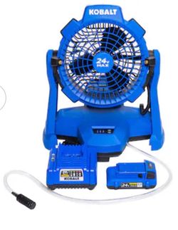 Kobalt 7-in High Velocity Indoor/Outdoor Misting Floor Fan, Battery Powered, in Blue