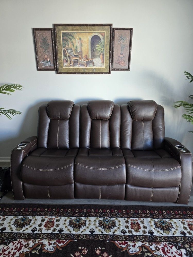 Brown Leather Theater Sofa