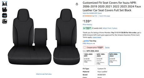 IKABEVEM Car Seat Covers Isuzu NPR: 2006 - 24 PU Leather *3 pc Set* Black