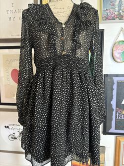 Black Ruffle Polka Dot Zara Knee Length Dress