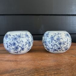 Round Tea light Candle Holder Blue & White
