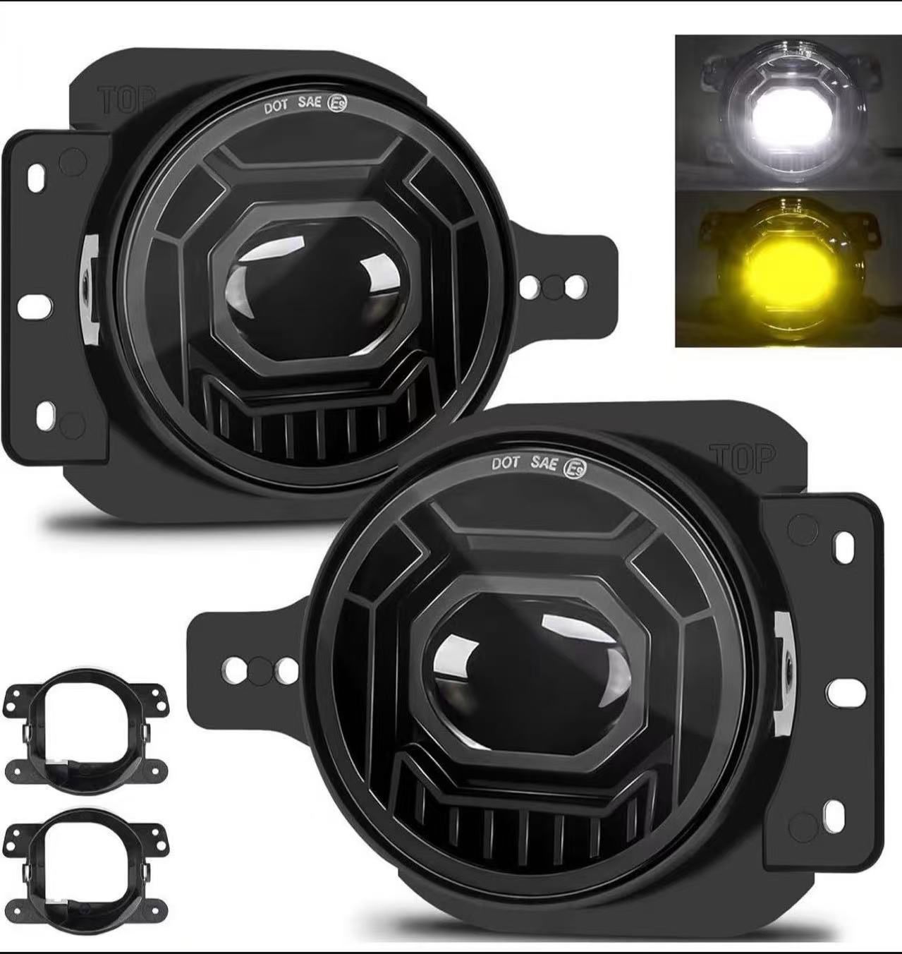 4 Inch Round LED Fog Lights for 2018-2024 Jeep Wrangler JL JLU & Jeep Gladiator JT, 60W White Amber Fog Lamps with 2 Pair Mounting Brackets, Front Bum