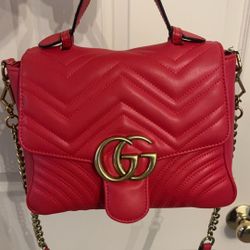 Gg marmont flap leather handbag Gucci Red in Leather