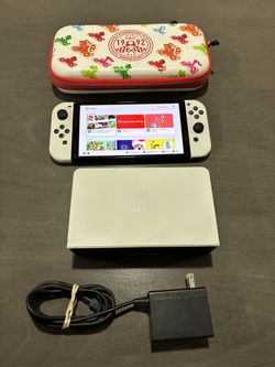 Nintendo Switch System / Console - OLED Version - White - Works Great - Includes Dock And Cables - Case 