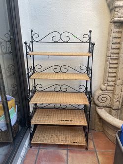Wrought Iron and Wicker 5-Tier Bakers Rack