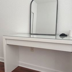 IKEA Malm Vanity Table And Vintage Black Mirror 
