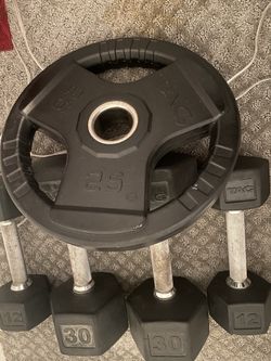 TAG Rubber Dumbbells And Plate 12,30,25 Lbs