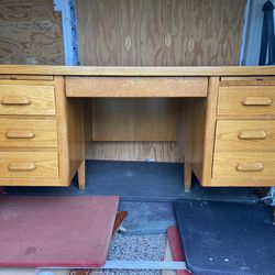 Antique Vintage Mid Century Modern Wooden Oak Desk