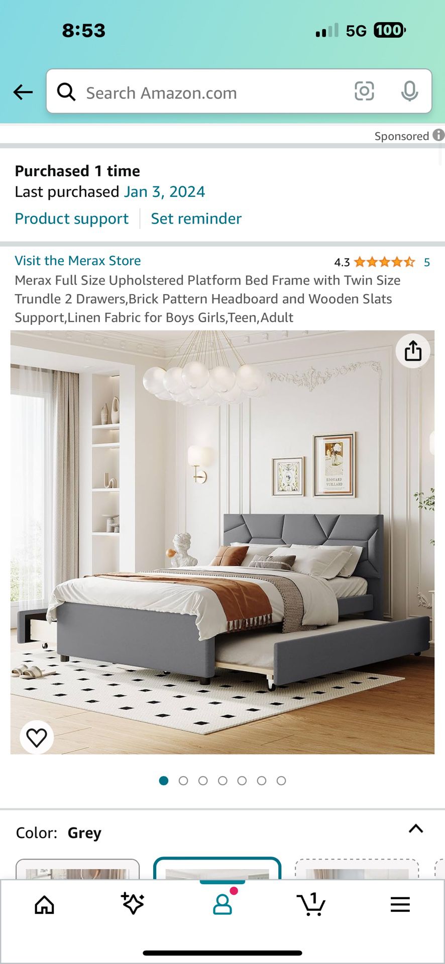 Merax Full Size Upholstered Platform Bed Frame with 2 Drawers,Brick Pattern Headboard and Wooden Slats Support,Linen Fabric for Boys