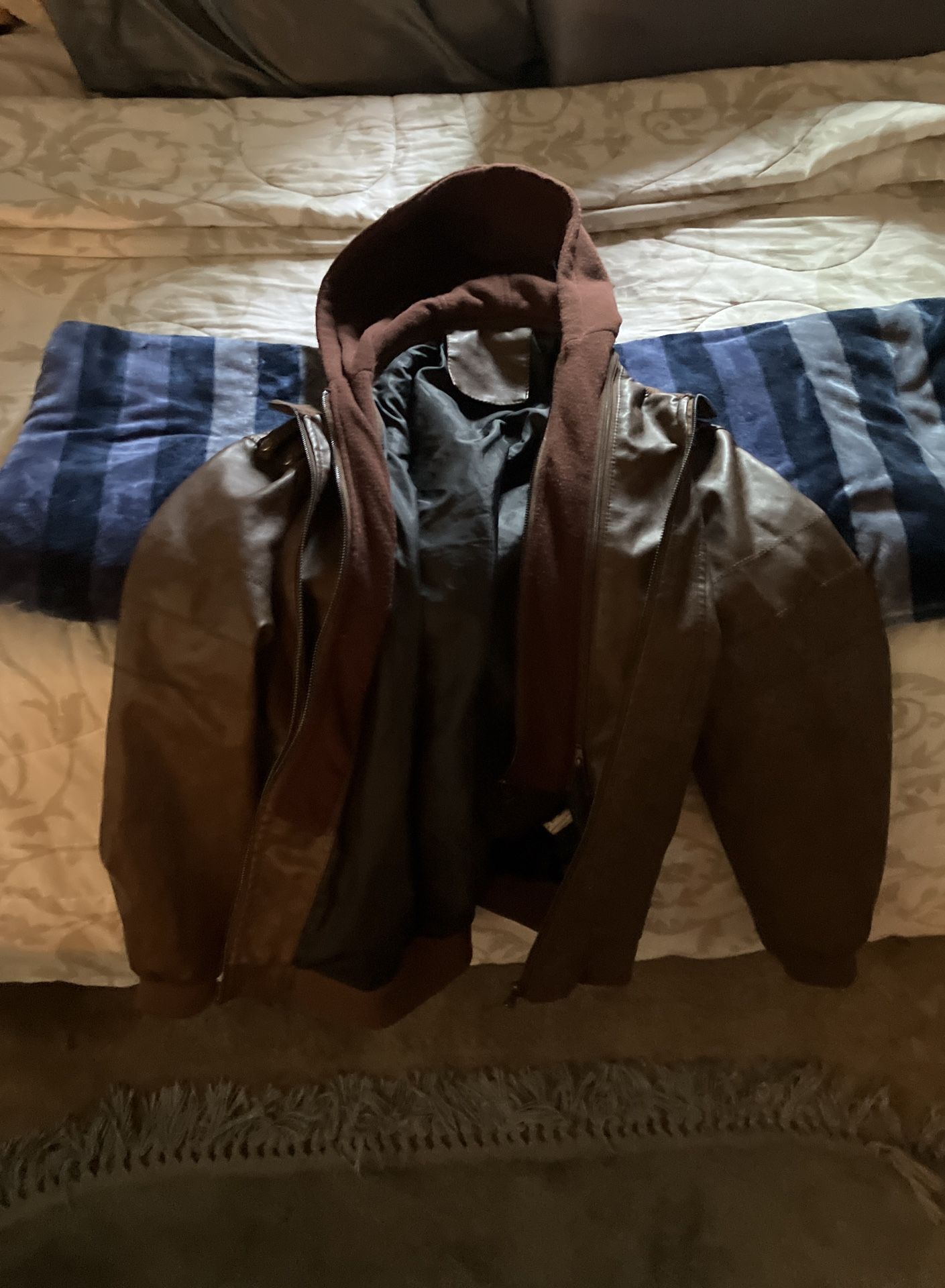 Brown Leather Jacket Hoodie