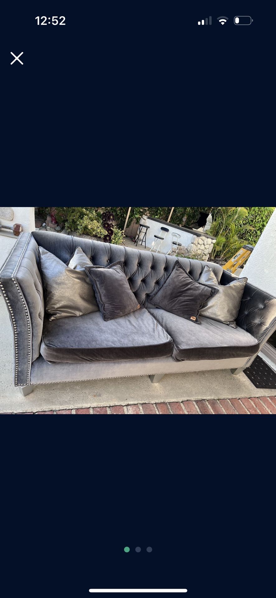 Grey Velvet Tuft Couch Set Of Two