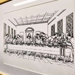 The Last Supper Original Hand Drawn Framed 11x14