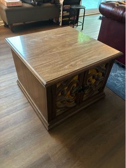 Vintage Carved Wood Storage End Table / Accent Cabinet – $75 OBO