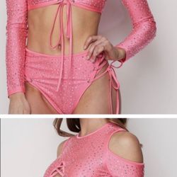 Pink Rhinestone Exotic Swimwear/festival Wear
