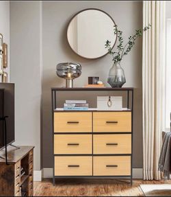 Black and Brown Manufactured Wood 6-Drawer 1-Shelf Accent Chest