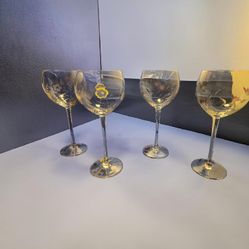 Set of 4 Lenox Floral Balloon Wine Glasses Elegant Etched Design