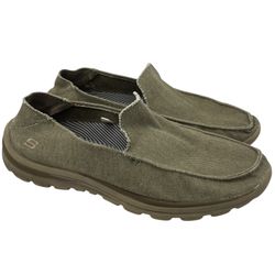 Skechers Superior taupe brown canvas memory foam loafer sneakers men’s Size 9.5