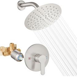 Shower Faucet Set,8 Inch Round Rainfall Shower Head, SUS304 Stainless Steel Single Handle Shower Trim Kit,Wall Mount Bathroom System with Male Threads