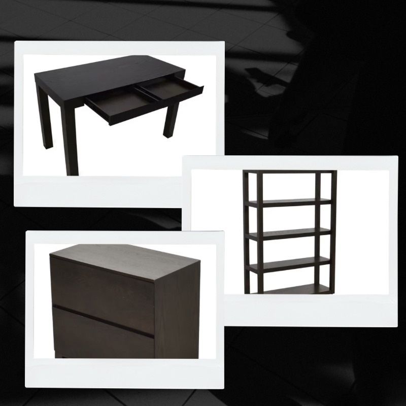 Set of 3: West Elm Dark Brown Parsons Desk Tower Classic Lateral File Cabinet