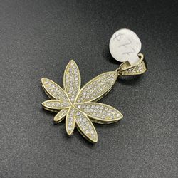 Weed Leaf Pendant Sterling Silver .925 Over Gold