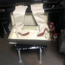 Cream Color Over The Knee Boots 