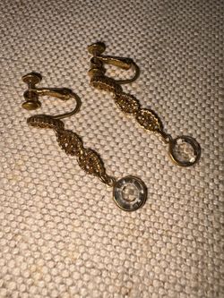 Gold-Tone Drop Earrings with Crystal Pendant