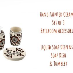Beautiful Hand Painted Bathroom Accessories Set Of 3