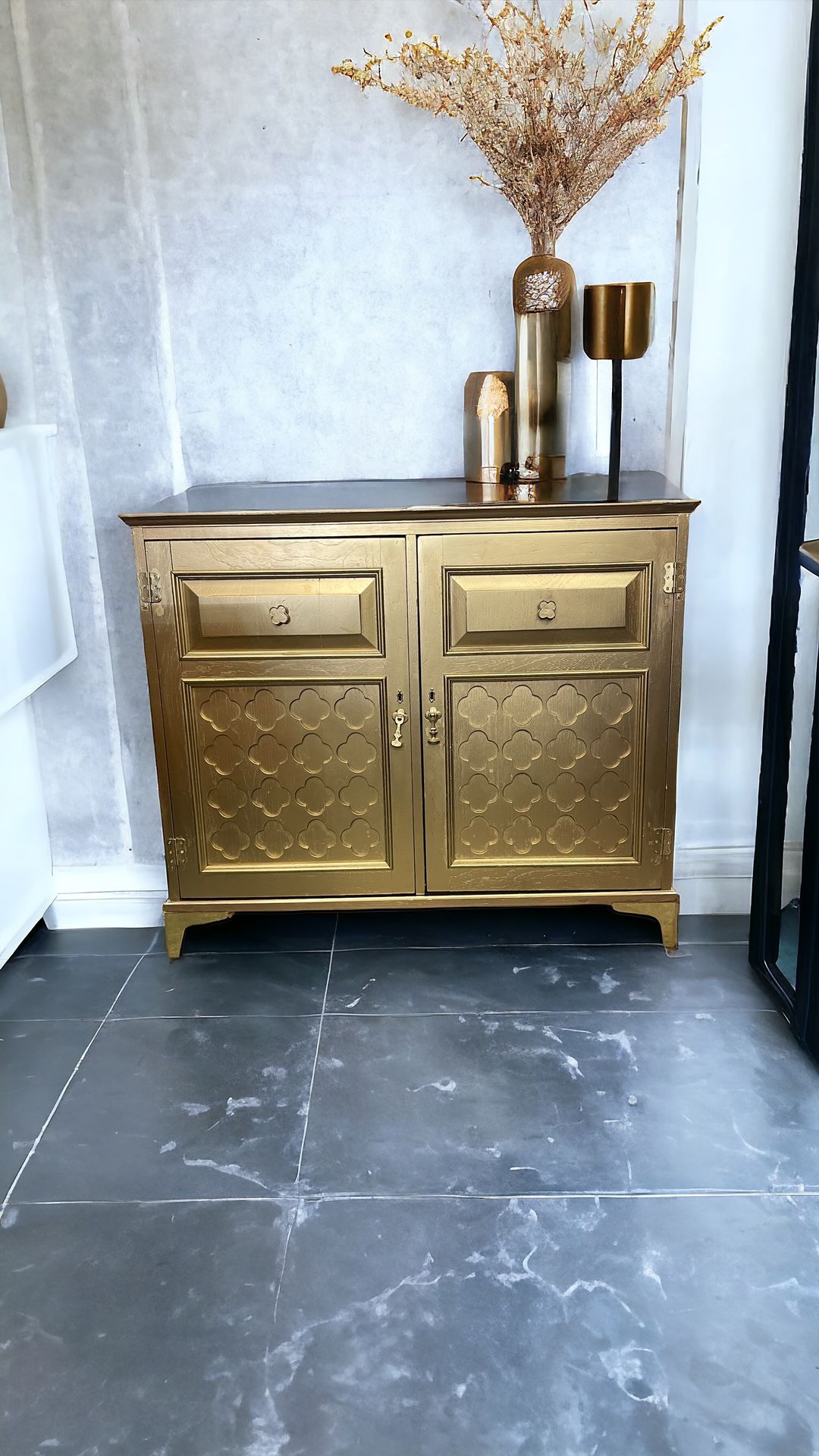 Gold Midcentury Modern Liquor Cabinet 