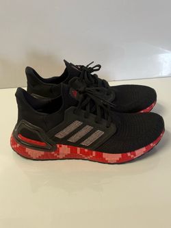 Adidas Wmns UltraBoost 20 'Valentine's Day' sneakers in the Core Black, Glory Pink, and Light Scarlet colorway