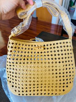 Yellow Woven Leather Hobo Handbag