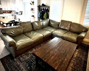 Mathis Brothers Gray Leather Sectional Couch