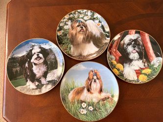 New Danbury Mint Royal View Collection Plates Puppy Dog Shih Tzu Simon Mendez.