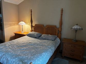 Wood Four-Poster queen Bed Frame with Nightstands