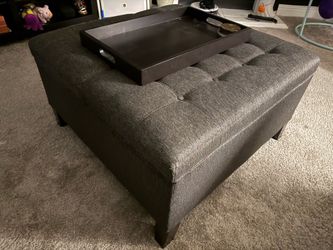 Harrison Ebony Upholstered Tweed Fabric Square Storage Ottoman W Ottoman
