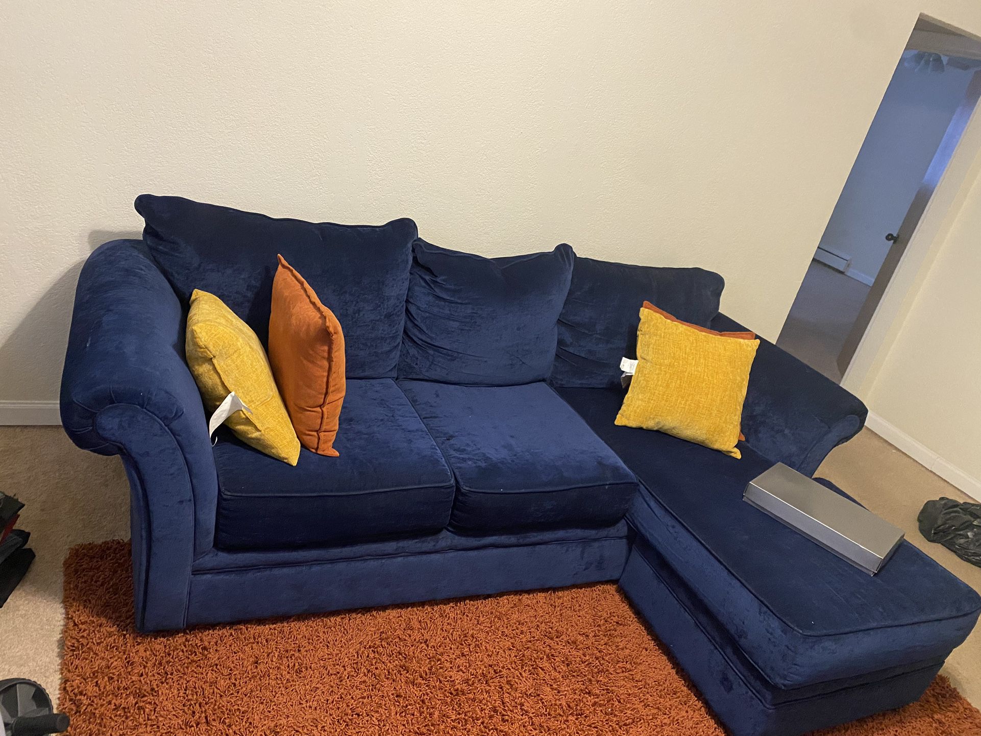 Royal Blue L Sectional Couch 