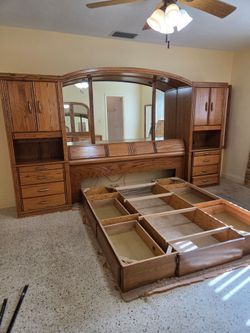 Bedroom wall unit with dresser and mirror