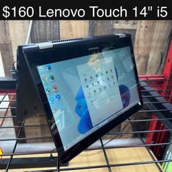 Lenovo Touchscreen Convertible Laptop 14" 8gb i5 500gb Windows 11 Includes Charger, Good Battery 