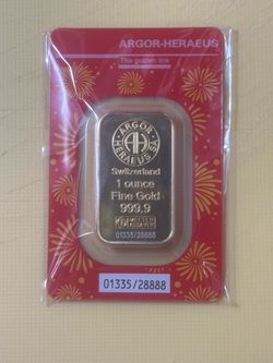 Argor-Heraeus 1 oz Fine Gold Bar 999.9 limited edition Year Of The Dragon