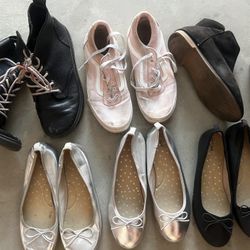 big girls size 4 shoes bundle lot vans cat and jack flats boots black silver pink combat boots