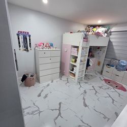 Litera con Escritorio - Loft bed, white light green/with desk with 3 drawers, Twin