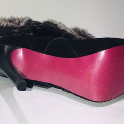 Sexy Paris Hilton Black Suede Fur Lined Stiletto Boots Sz5.5