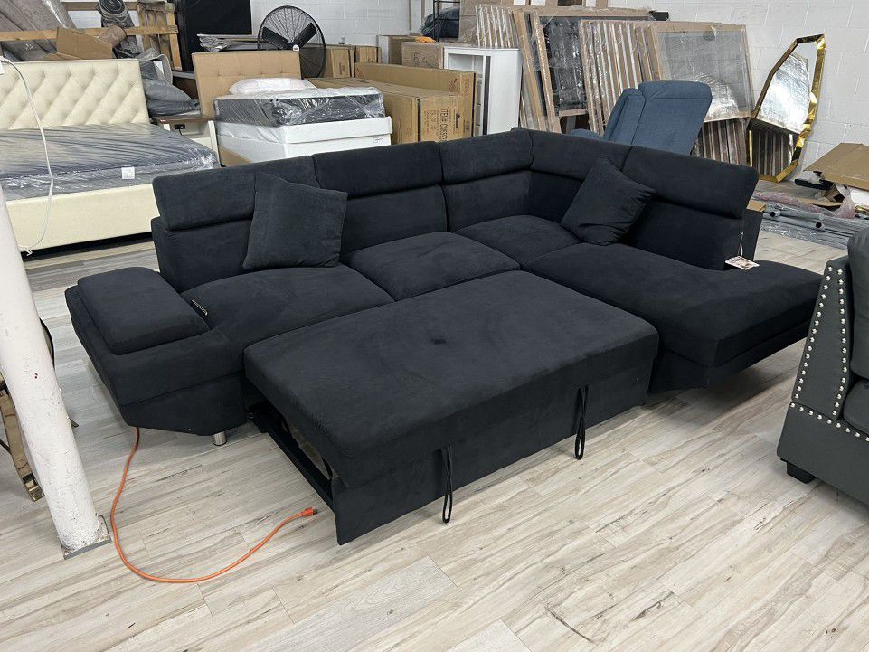 Pull out sleeper sectional - black - Furniture of America 