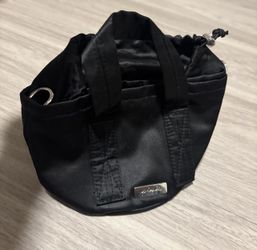 Black Satin-Look Drawstring Mini Tote / Bucket Pouch