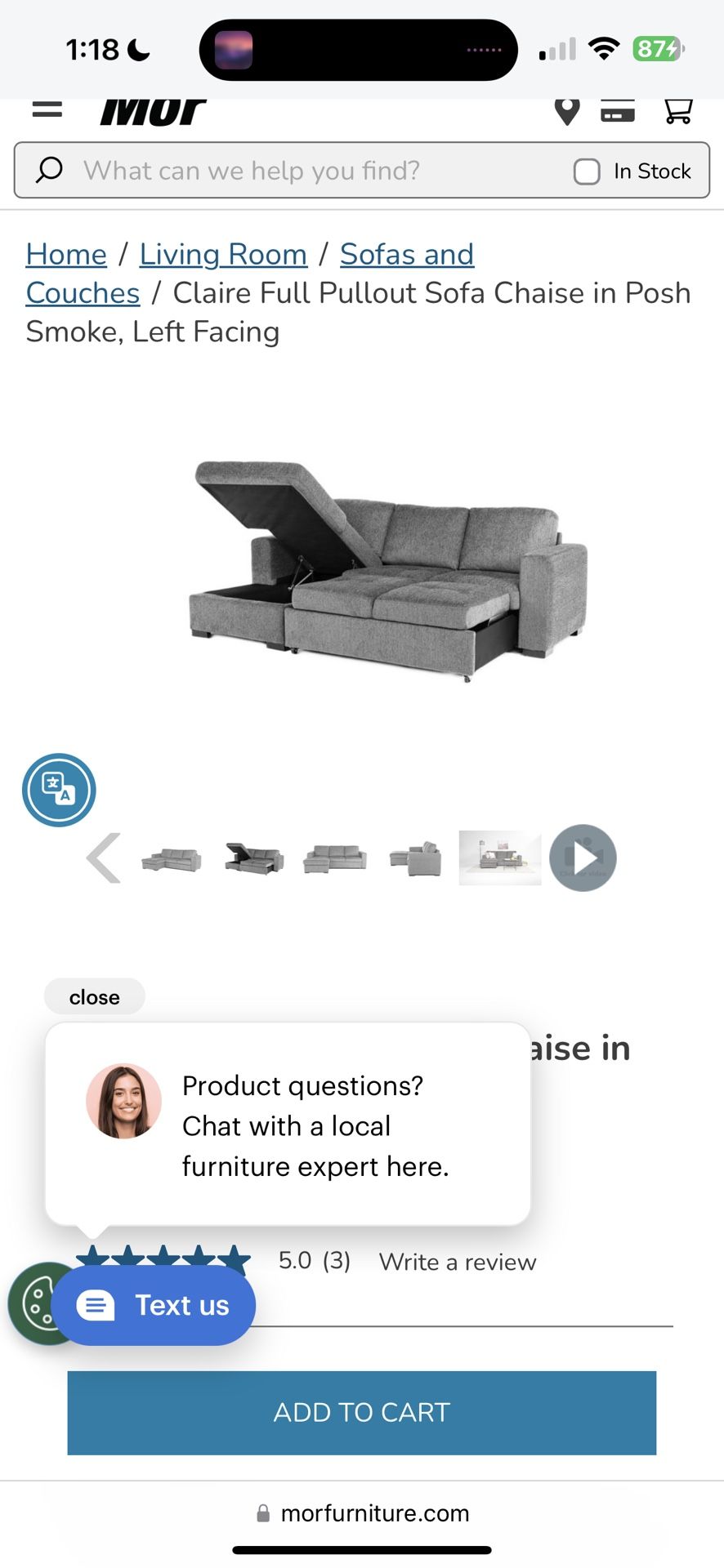 Grey Couch With Storage (OBO)