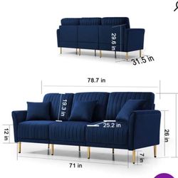 Velvet Sofa Couches Set, 3-Piece Mid Century Modern Upholstered Couch with Cushions, Home Sofa Secti