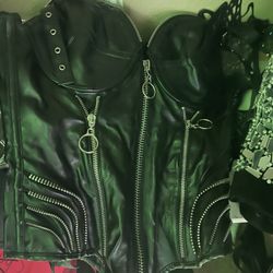 Halloween Costume. Black Corset with Real Leather Pants And Skirt. 