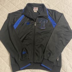 RARE Texas Rangers Black And Blue Majestic Jacket